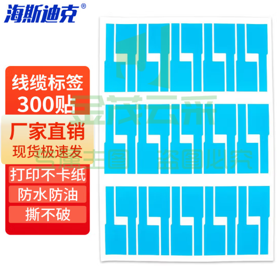 海斯迪克 HK-5144 通信机房线缆标签 纸刀型旗型7型P型网线不干胶贴 A4网线标签贴纸 蓝色（30贴*10张） 2件装