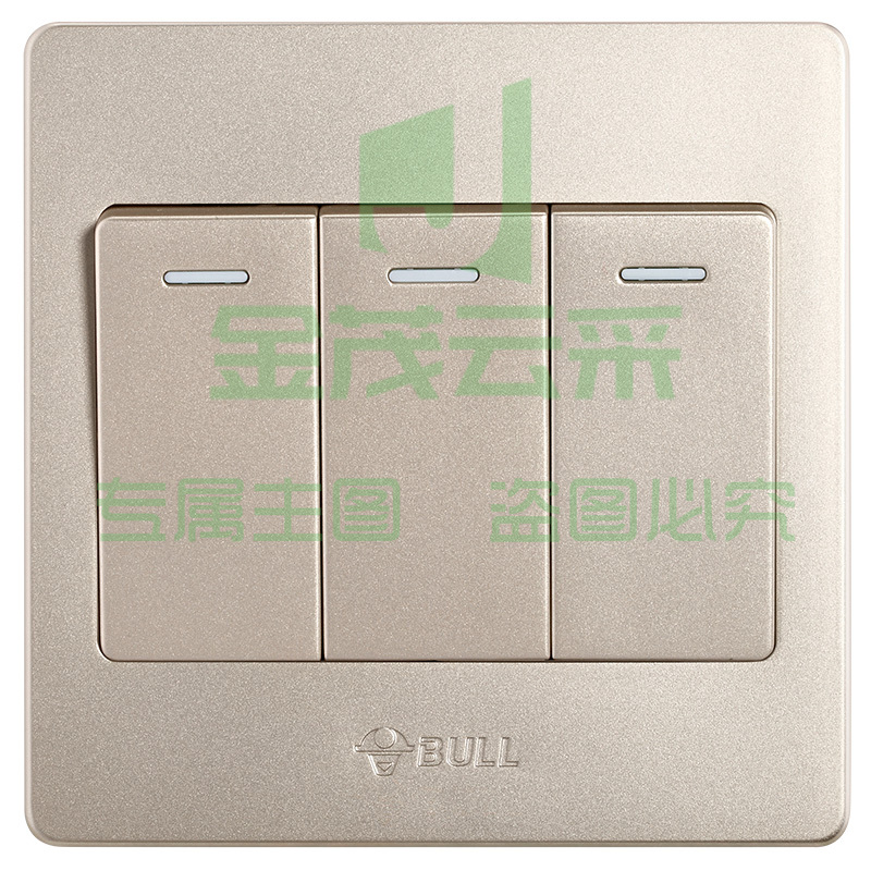 公牛(BULL) 开关插座 G07系列 三开双控开关 86型面板G07K312C(U6) 香槟金 暗装