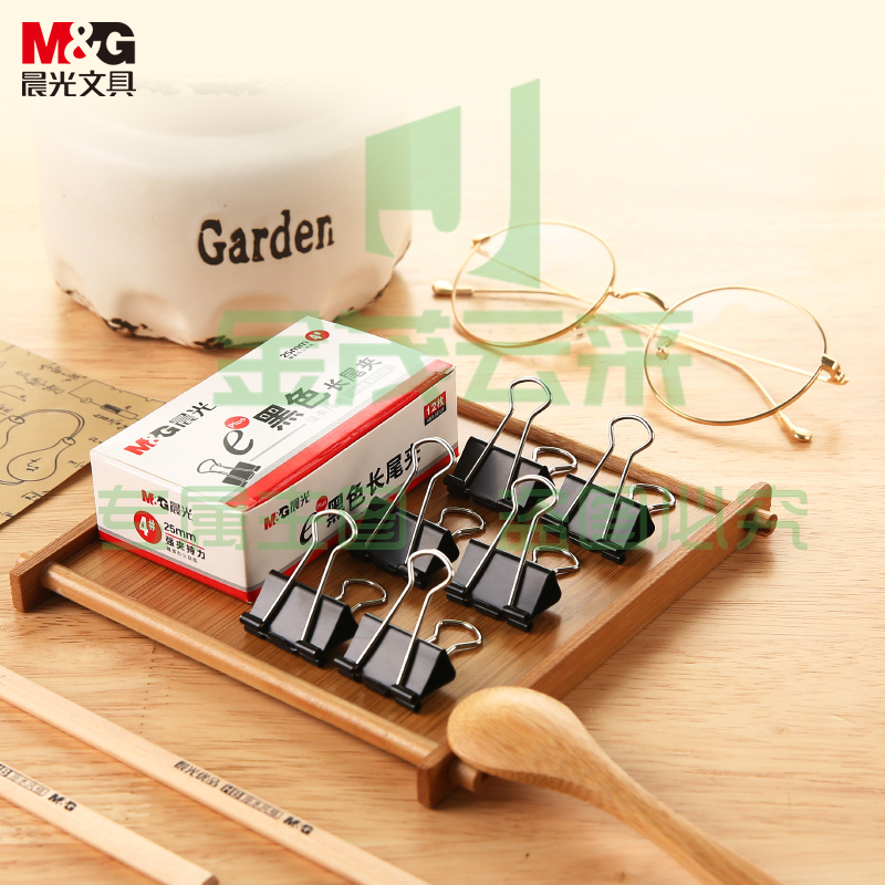 晨光(M&G)文具4#25mm 12只/盒 黑色长尾夹办公用品金属票据夹 E-plus系列燕尾夹 ABS92729