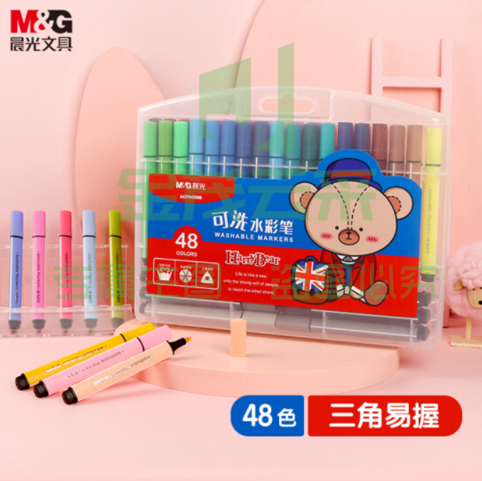 晨光(M&amp;amp;G) 文具48色三角杆大容量水彩笔 可水洗马克笔 儿童绘画涂鸦 美术课必备 小熊哈里ACPN0398开学礼物 TJHX01311543358267