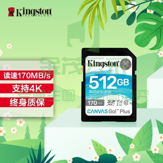 金士顿（Kingston）SD存储卡相机内存卡512G U3 V30 4K 单反微单内存卡 class10 SDG3/512G【读速170M/S 丨4K超清】