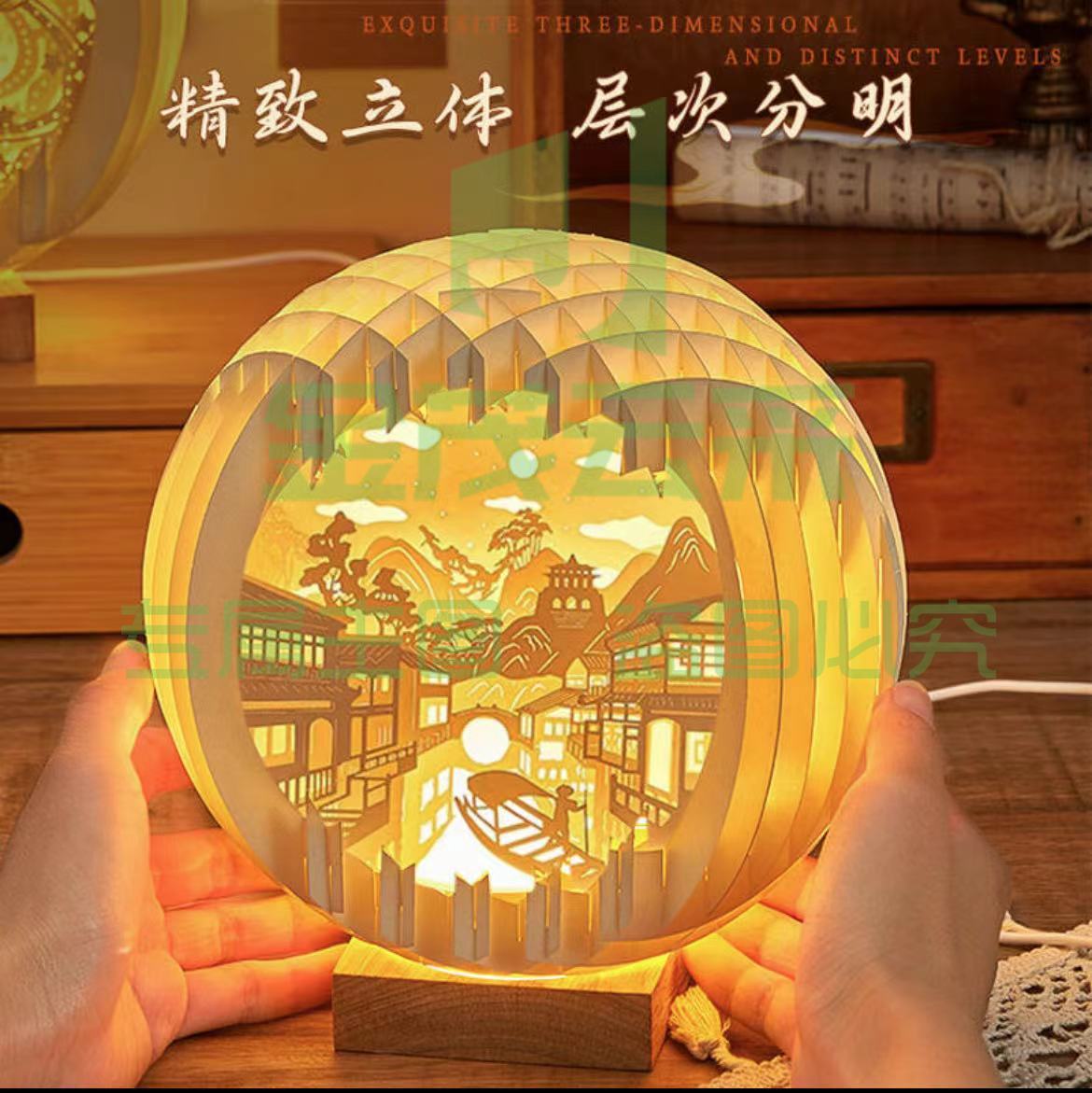 立体纸雕灯/江南水乡 中国古风3d球形立体纸雕灯