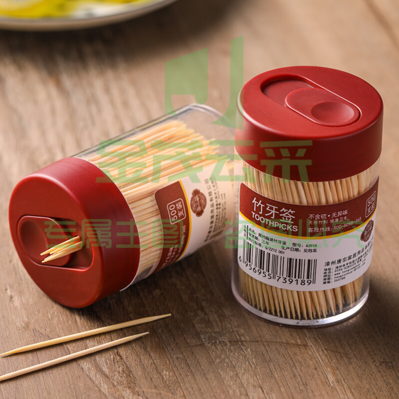 唐宗筷 竹牙签400支装 红简约 单罐装牙签 家用竹牙签 剔牙棒 牙线 A3918