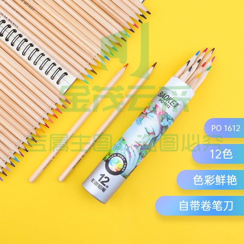 宝克（BAOKE） 三角杆彩色铅笔套装 原木学生绘画艺术写生彩色铅笔儿童涂色彩笔绘画画笔套装美术用品 12色/12支/筒  PO1612