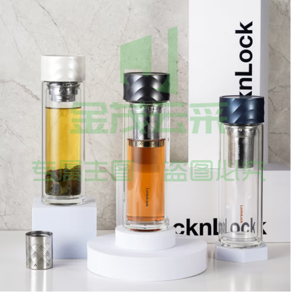 乐扣乐扣(LOCK&LOCK)LLG598 耐热玻璃杯 独立茶仓防漏双层茶水分离杯420ML 颜色备注