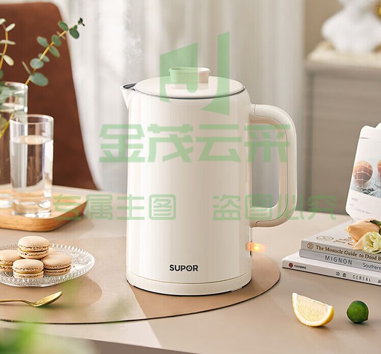苏泊尔（SUPOR）烧水壶 电热水壶双层防烫开水壶家用大容量电水壶全钢无缝内胆开水壶上盖可拆SW-15T109A（米白）