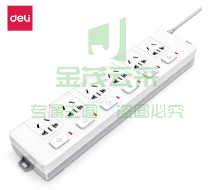 得力3980(05)延长线插座_6组_5米_PVC袋装(白)(只)