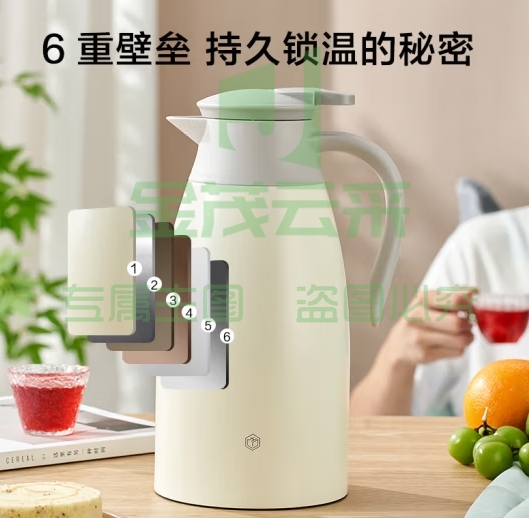 京东京造304不锈钢保温壶 内外真空保温瓶便携大容量家用热水暖瓶 白色2L