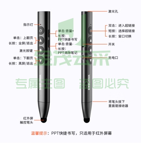 惠斯特188红光翻页笔PPT触控书写多媒体教学老师专用演示器投影笔希沃白板会议演讲可用电子教鞭笔可充电