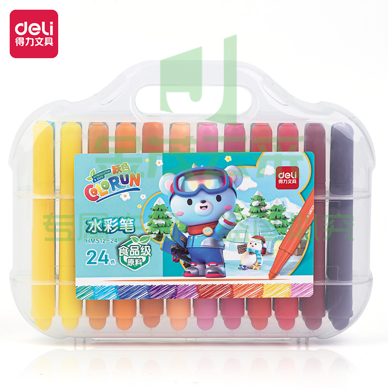 得力HM512-24_PP盒装萌咿滑雪粗圆杆食品级水彩笔(混)(盒)