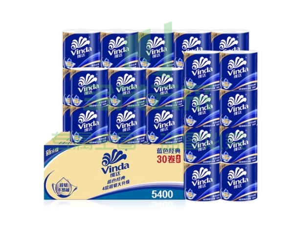 维达（Vinda）卷纸蓝色经典180克30卷 4层加厚 纸巾 整箱