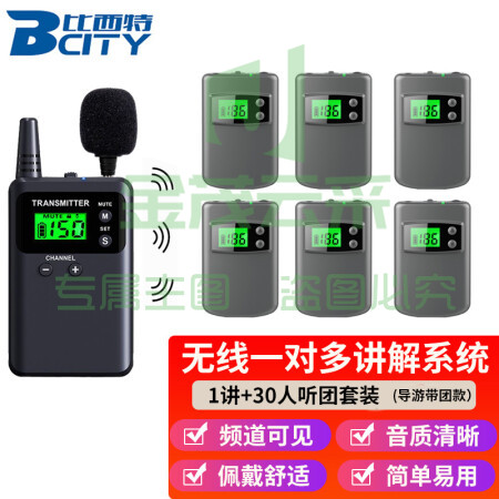 比西特713R无线讲解器导游讲解器一对多旅游博物馆景区讲解无线款耳机译旅游团电子解说 1讲+30人团套装 