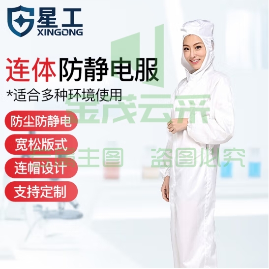 星工（XINGGONG）防静电连体服 车间工作服 洁净服 防尘服 无尘服防护服带帽连体喷漆 白色 L码