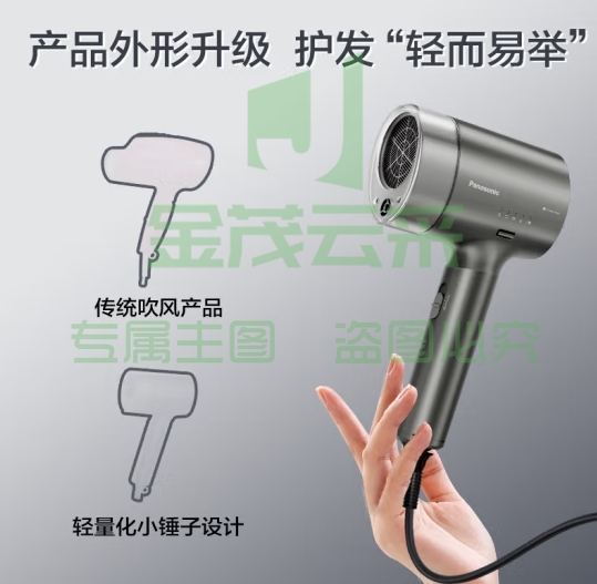 松下（Panasonic）电吹风机大功率高速大风力速干便携送老婆女友纳诺怡水润吹发护发电吹风筒EH-NA9K灰色