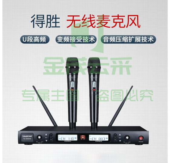 得胜（TAKSTAR） TS-8808HH无线话筒一拖二家用KTV会议唱歌舞台婚庆主持U段无线麦克风 黑色标配 