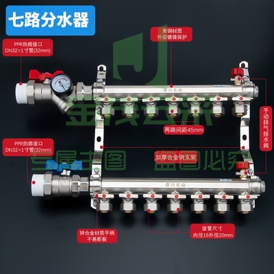  双球阀分水器Ⅱ型  7路  PE-RT采暖管件   货号：JC