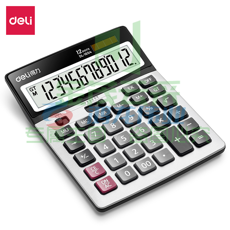 得力(deli)双电源宽屏大号金属面板办公桌面计算器 财务计算机 办公文具用品 银灰色1654