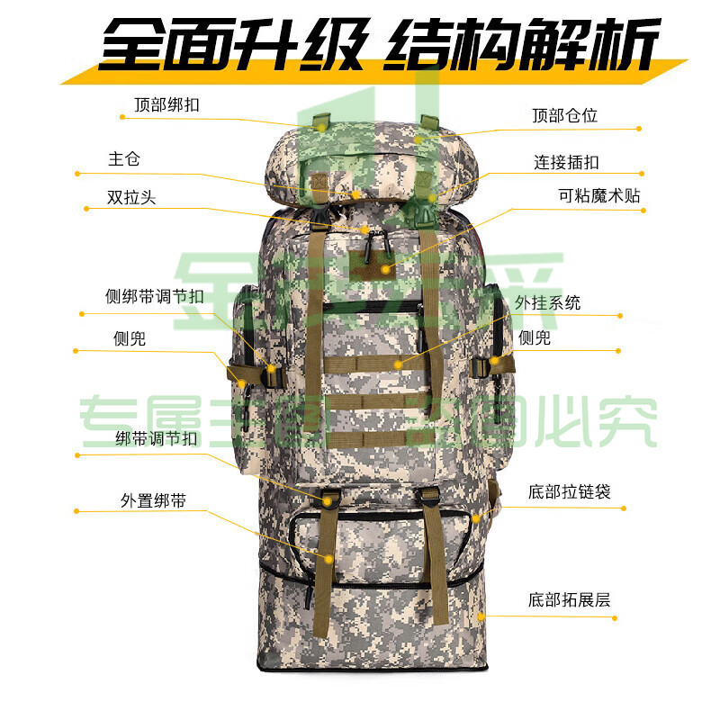 虎阁 背囊迷彩大容量 户外背包登山包双肩包旅行包携行包具100升