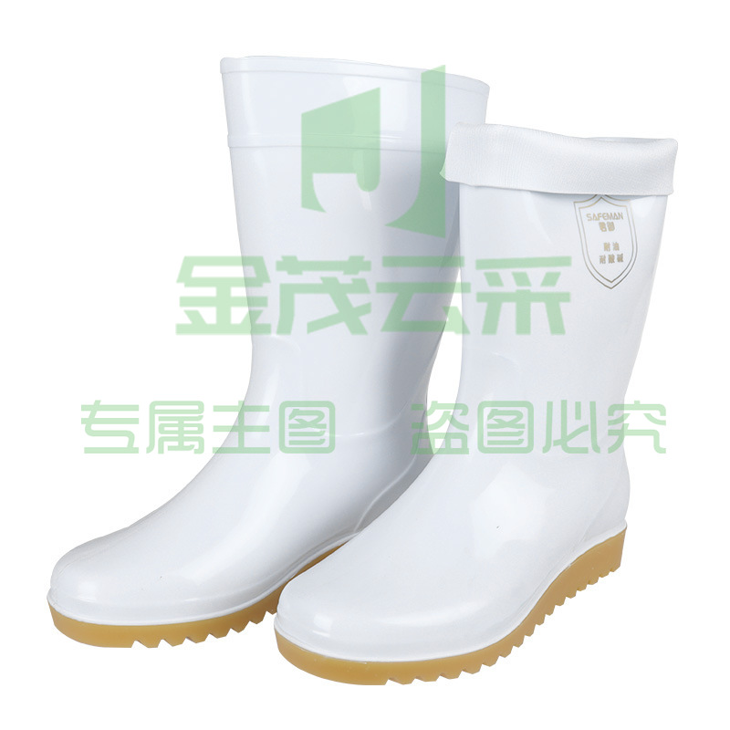君御808白色食品靴防水耐油防滑水靴耐酸碱PVC雨靴中筒/高筒