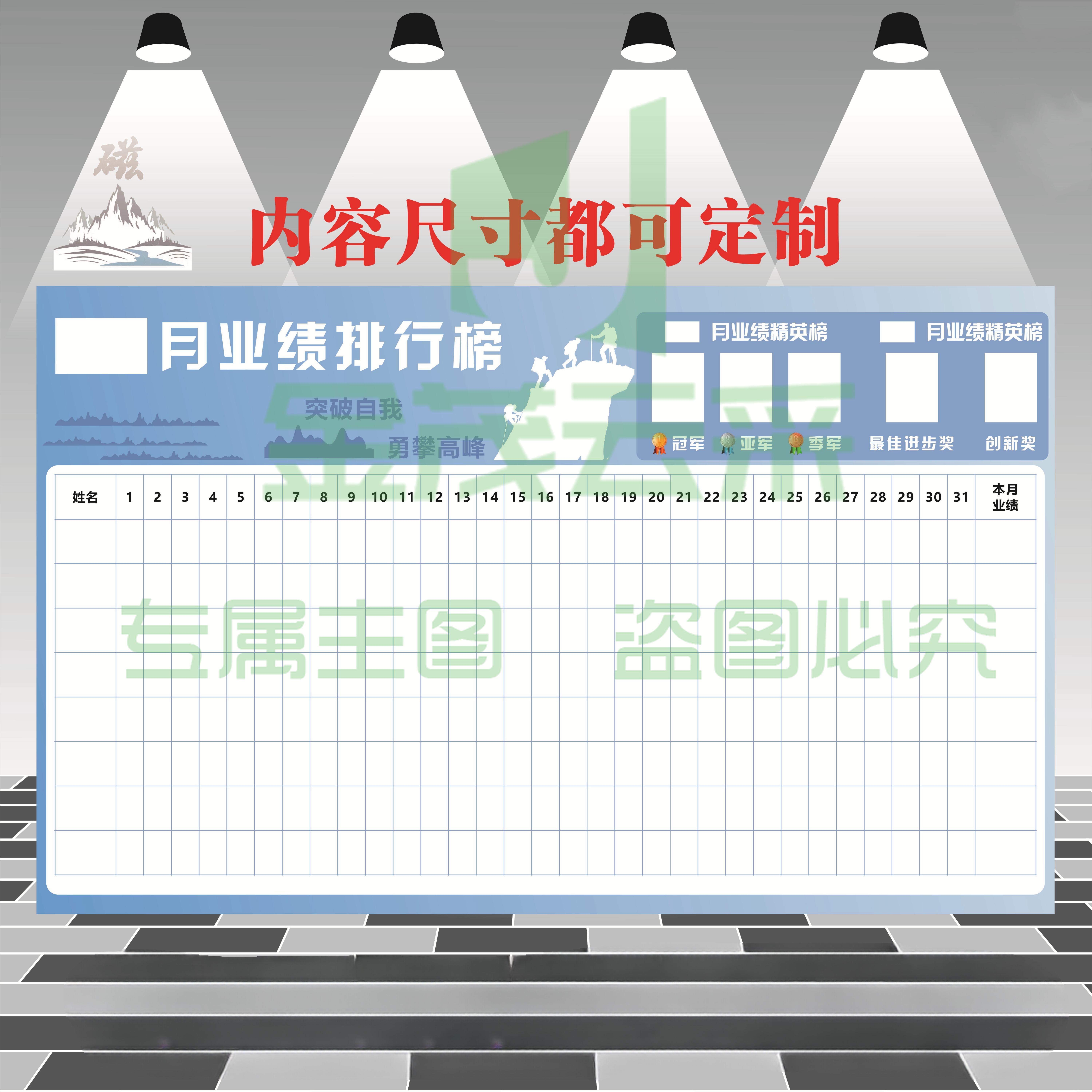 可定制磁性软白板公示栏可擦写业绩榜不伤墙企业文化墙榜销售榜130*80cm