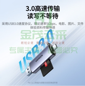 绿联 USB/Type-C读卡器3.0高速 SD/TF多功能合一电脑手机iPad读卡器 支持相机无人机行车记录仪存储内存卡（单位：个）