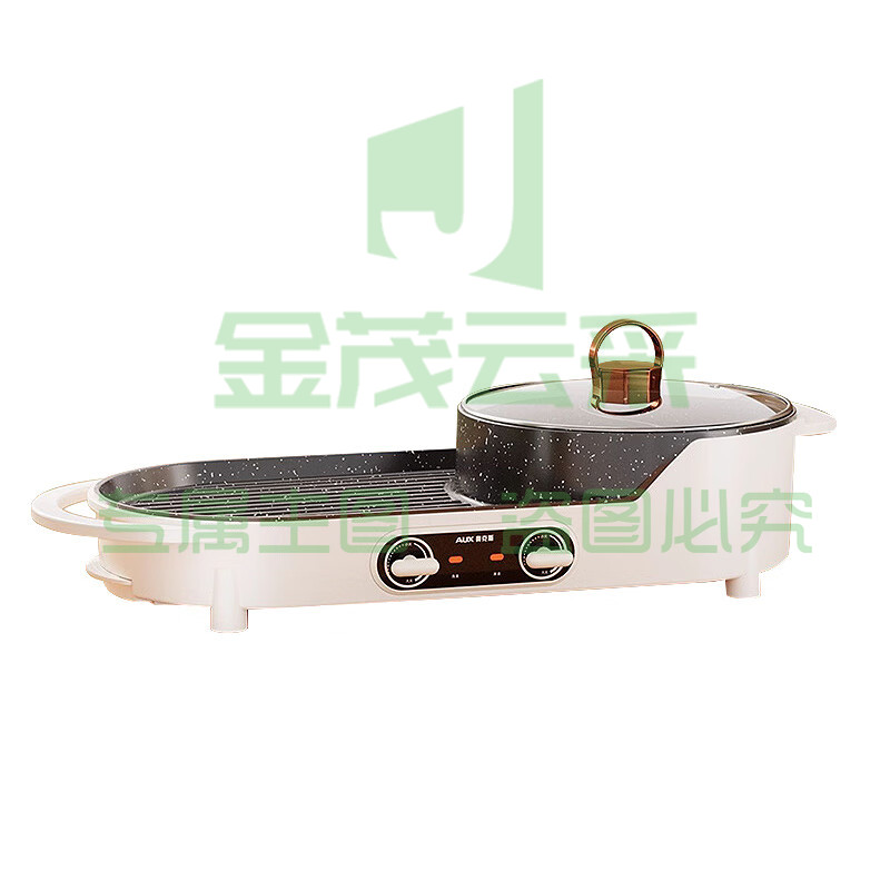 奥克斯(AUX)电烤炉 电烧烤炉 多功能锅鸳鸯电火锅 家用无烟电烤炉 电烤盘 烤涮一体两用锅