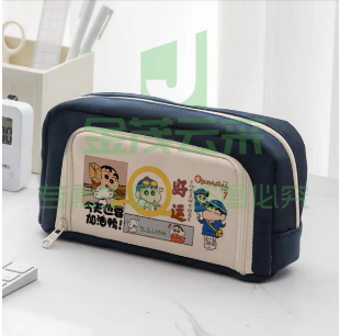 蜡笔小新周边笔袋卡通初中生男女图案大容量小学生可爱帆布文具盒 深蓝色