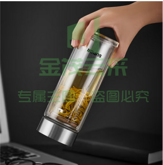 苏泊尔(SUPOR)玻璃杯商务送礼男士水杯办公室泡茶车载便携带茶滤杯子KCG28AL10 380ml-双层