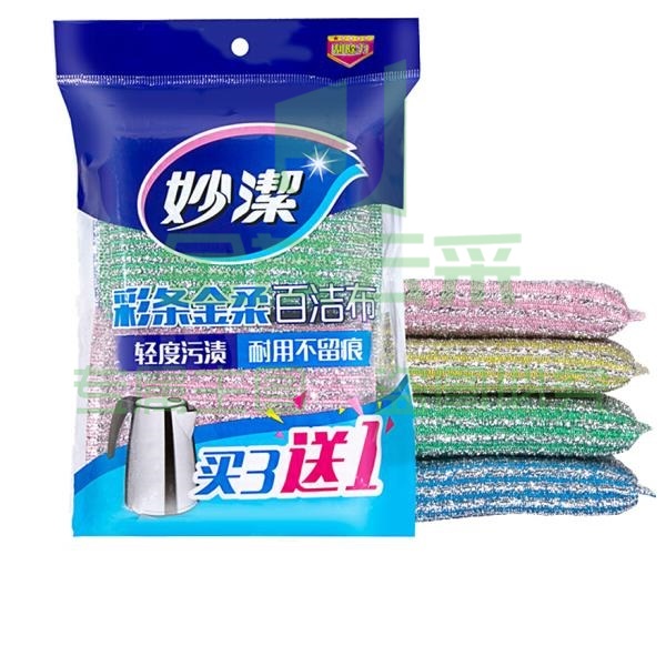 妙洁 彩条金柔百洁布清洁布4片一包(10包起售)