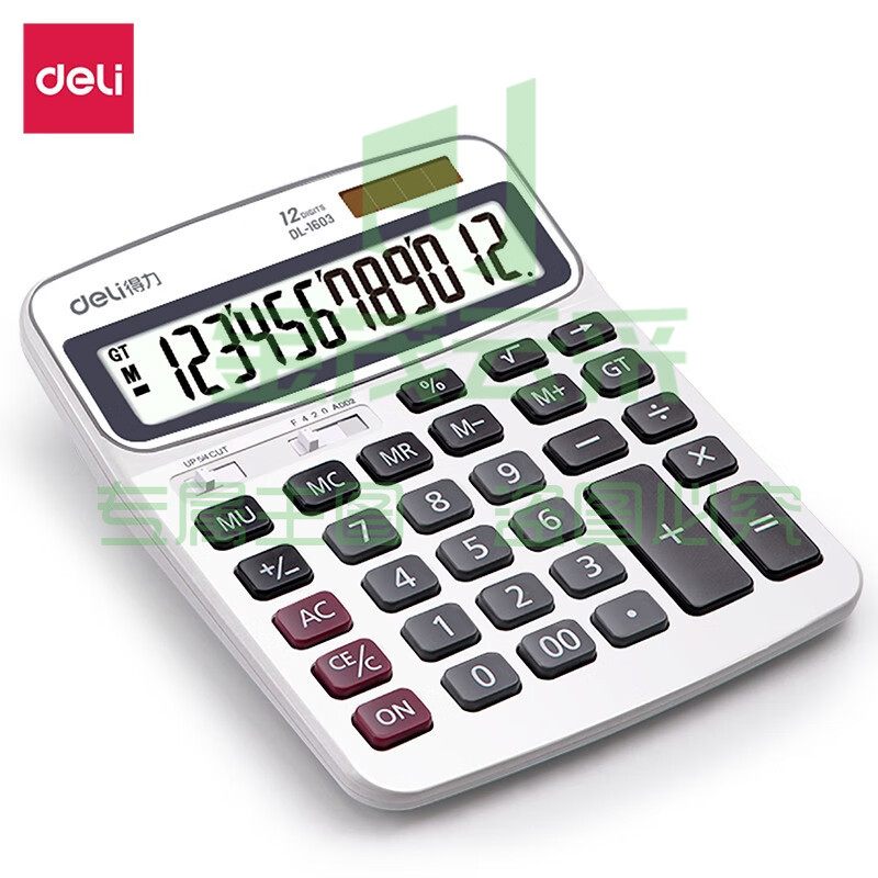得力(deli)1603 双电源计算器 12位大屏桌面计算机 白色