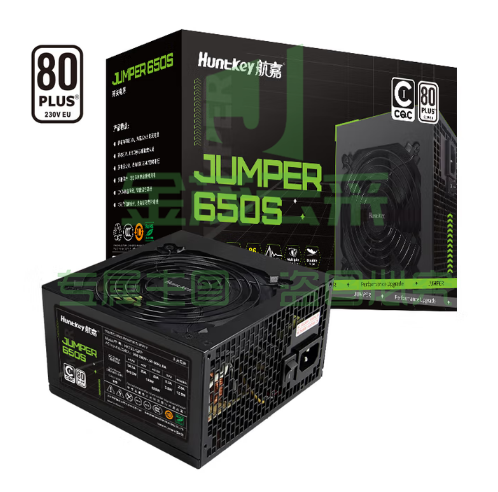 航嘉（Huntkey）JUMPER650S 额定650W 电脑电源(80PLUS白牌/CQC I级能效/智能温控/DC-DC稳压/宽幅电压/RTX4060Ti)