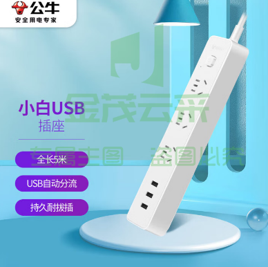 公牛（BULL）USB插座 插线板/插排/排插/ 3usb接口 3孔全长5米带保护门 GN-B403U总控开关