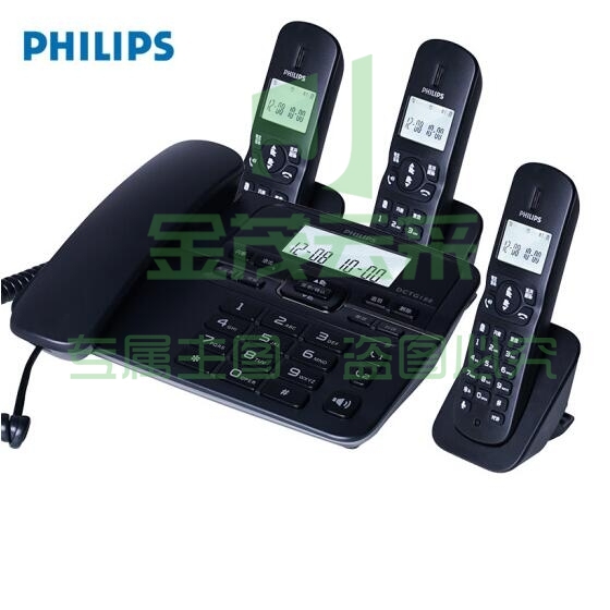 飞利浦DCTG188数字无绳电话机办公家用座机电话子母机免提通话/一键拨号/DCTG188一拖一（黑色）