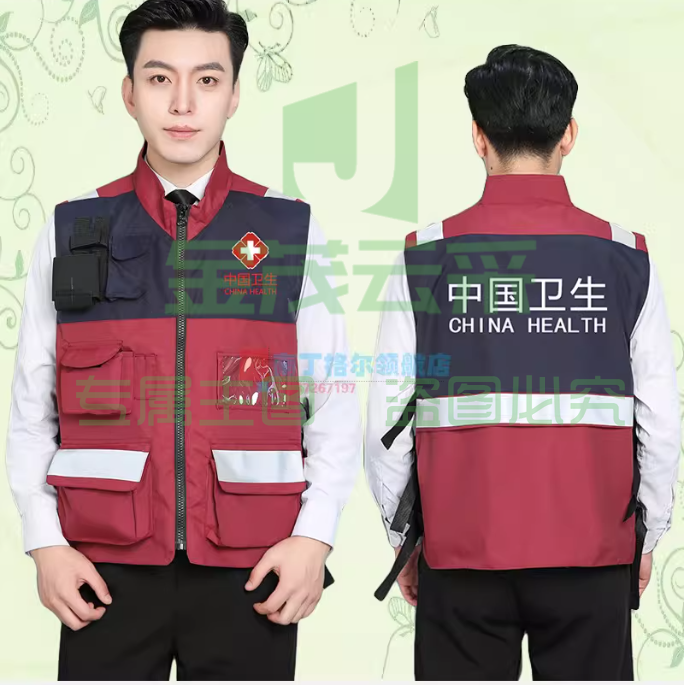 全套中国卫生应急服装 哈佛红--春秋马甲 男女同款