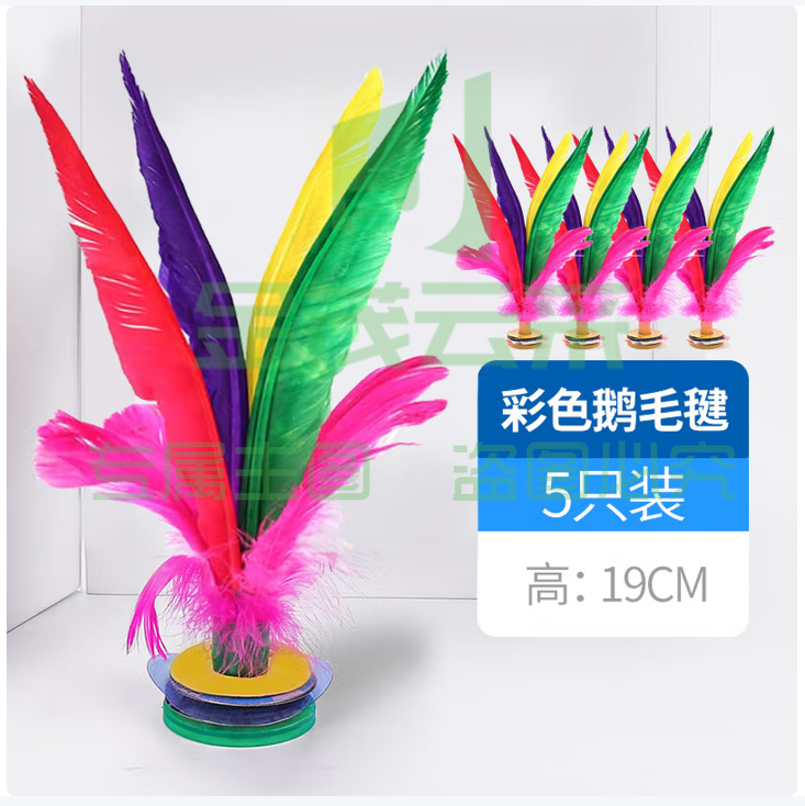 杜威克 毽子大号鹅毛羽毛彩色比赛毽球牛筋底花键儿童毽子5个装